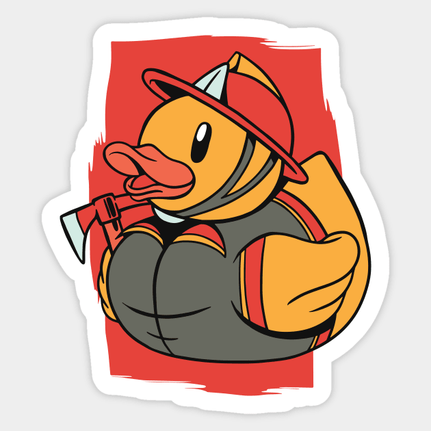 Cute Fire Fighter Rubber Ducky // Fireman Rubber Duckie Sticker by Now Boarding